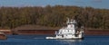 Panoramic View of Mississippi River Tug Boat and Barges Royalty Free Stock Photo