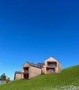 Panoramic view of modern alpine architecture, Vorarlberg, Austria.