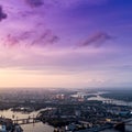 Panoramic view of a modern city with a river, unfinished bridge and park part of the city Royalty Free Stock Photo