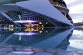 Panoramic view of a modern futuristic building in the city of Valencia, Spain