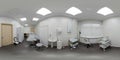 Panoramic view of a modern interior European Dental Clinic. Modern equipment. Spherical projection inside the dental office.