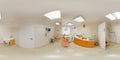 Panoramic view of a modern interior European Dental Clinic. Modern equipment. Spherical projection inside the dental office.