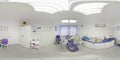 Panoramic view of a modern interior European Dental Clinic. Modern equipment. Spherical projection inside the dental office.