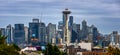 Panoramic view of modern skyline of Seattle downtown during cloudy day in Washington state Royalty Free Stock Photo