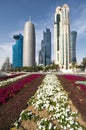 Panoramic view with modern skyscrapers in the centre of Doha Royalty Free Stock Photo