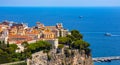 Panoramic view of Monaco Ville Rock royal old town district on French riviera at Mediterranean Sea coast Royalty Free Stock Photo