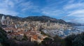 Panoramic view of Monte Carlo harbour in Monaco. Azur coast. Port Hercule in Monaco. Royalty Free Stock Photo