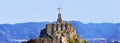 Panoramic view of Monteagudo Christ statue and castle at sunset in Murcia, Spain. Replica of the well-known Christ located on the