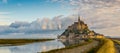 Panoramic view at morning Mont Saint-Michel Royalty Free Stock Photo