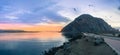 Panoramic view of Morro Rock at sunset, Morro bay, California Royalty Free Stock Photo