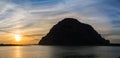 Panoramic view of Morro Rock at sunset, Morro bay, California Royalty Free Stock Photo