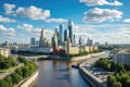 Panoramic view of Moscow Kremlin and Moskva River, Russia, Moscow skyline with the historical architecture skyscraper and Moskva