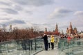 Panoramic view of Moscow Kremlin with Spassky Tower and Saint Basil's Cathedral in center city on Red Square from Royalty Free Stock Photo