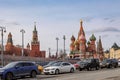 Panoramic view of Moscow Kremlin with Spassky Tower and Saint Basil's Cathedral in center city on Red Square, Moscow Royalty Free Stock Photo