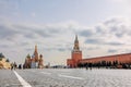 Panoramic view of Moscow Kremlin with Spassky Tower and Saint Basil's Cathedral in center city on Red Square, Moscow Royalty Free Stock Photo