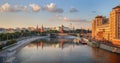 Panoramic view of Moscow, Moskva river and Kremlin.