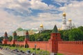 Panoramic view on Moscow Red Square, Kremlin towers stars and Kremlin Palace, Ivan bell tower church. Red Square city park. Famous