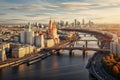 Panoramic view of Moscow and the Spassky Bridge, Moscow skyline with the historical architecture skyscraper and Moskva River and