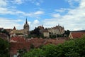 Panoramic view of the most representative buildings of the city in the old citadel. Sighisoara, Romania. Royalty Free Stock Photo