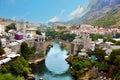 Panoramic view of Mostar with famous bridge