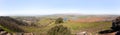 A panoramic  view from Mount Benthal of the nearby valley, settlements, fields, wind turbines and the snow-capped peak of Mount Royalty Free Stock Photo