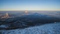 Panoramic view from Mount Beshtau in winter in the evening at sunset and a conical shadow from the mountain on the ground Royalty Free Stock Photo