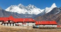 Panoramic view Mount Everest from Kongde village Royalty Free Stock Photo