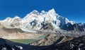 Panoramic view of mount Everest and mt. Nuptse Royalty Free Stock Photo