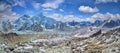 Panoramic view of Mount Everest and Nuptse glacier and ice-fall khumbu Royalty Free Stock Photo