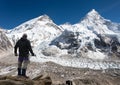 Panoramic view of Mount Everest with tourist Royalty Free Stock Photo