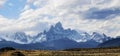 a panoramic view of The mount Fitz Roy over the blue sky with some clouds Royalty Free Stock Photo