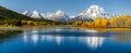 Panoramic view of Mount Moran from Oxbond bend of Grand Teton Royalty Free Stock Photo