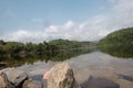 Panoramic view on a mountain dam in Thailand, mountains and rivers Royalty Free Stock Photo