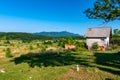 Panoramic view of mountain Gola Pljesevica peak. On the top is built abandoned military radar station and the Croatian Royalty Free Stock Photo