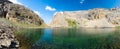 Panoramic view of mountain lake between Bolkar Mountain and Taurus Mountain. Karagol, Nigde, Turkey. It is known black lake.