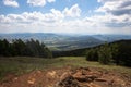 Panoramic view from the mountain peak of the landscape and amazing blue cloudy sky. Divcibare mountain Royalty Free Stock Photo