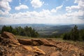 Panoramic view from the mountain peak of the landscape and amazing blue cloudy sky. Divcibare mountain Royalty Free Stock Photo