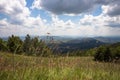 Panoramic view from the mountain peak of the landscape and amazing blue cloudy sky. Divcibare mountain Royalty Free Stock Photo