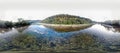 Panoramic view of mountain river stream wild landscape on scenic day in summer