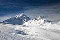 Panoramic view of mountain ski area in winter day Royalty Free Stock Photo