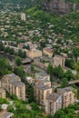 Panoramic View of the mountainous city of Chiatura, famous for its manganese mines located on the river Kvirila, Georgia