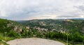 Panoramic View of the mountainous city of Chiatura, famous for its manganese mines located on the river Kvirila, Georgia