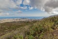 Panoramic view from mountains above the village Arona towards Los Cristianos and tourist center Las Americas, the mountain Royalty Free Stock Photo