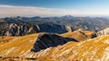 Panoramic view on mountains, Autumn vibes in mountain range Hochschwab, Styria, Austrian Alps, Austria, Europe. Remote place, with Royalty Free Stock Photo