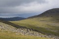 Panoramic view of the mountains and cliffs, South Ural. Summer in the mountains. Travel. Cloudy sky over the mountains.