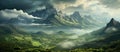 Panoramic view of mountains in clouds