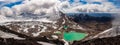 panoramic view of mountains, emerald lakes and blue sky with white clouds in tongarino national park new zealand Royalty Free Stock Photo