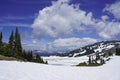 Panoramic view of mountains forest landscape with blue sky