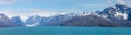 Panoramic view of the mountains and glaciers in Evighedsfjord, Greenland Royalty Free Stock Photo