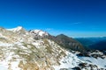 Panoramic view on the mountains of High Tauern Alps in Carinthia and Salzburg, Austria, Europe. Glacier lakes of the Goldbergkees